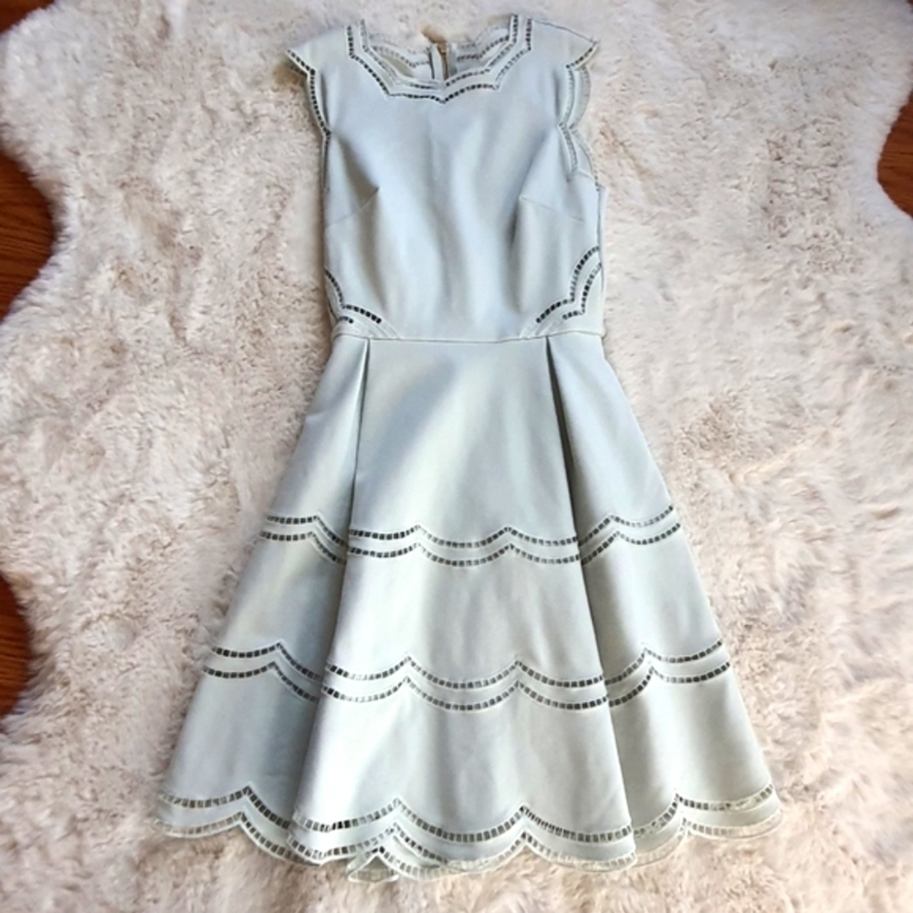 Ted Baker London Embroidered Tiered Skater Dress Ted Size 0 (US 2) Mint Cutwork - Picture 3 of 12